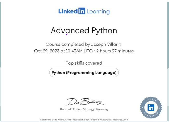 Advance Python certificate